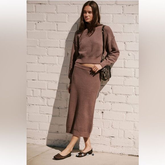 Free People Hailee Sweater and Skirt Set Brown XL - Picture 1 of 11